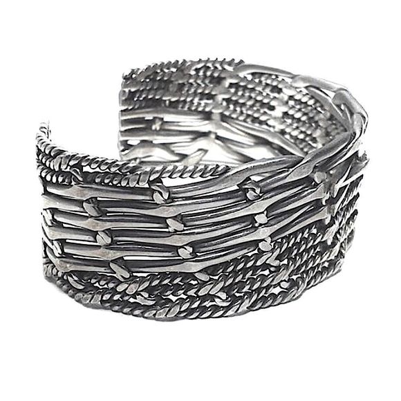 VINTAGE Sterling Silver Modern Cuff Bracelet - Picture 13 of 14